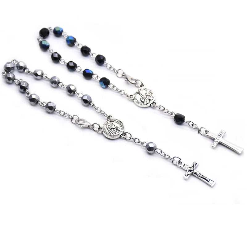 Fatima Crystal Rosary Bracelet Jesus Cross Christian Jewelry With Box Eight Colors For Men Women