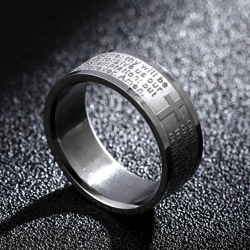 MOREDEAR Men Women Christian Cross Bible Ring Titanium Steel Rings Wedding Couple Ring Fine Jewelry Hot Sale JR2094