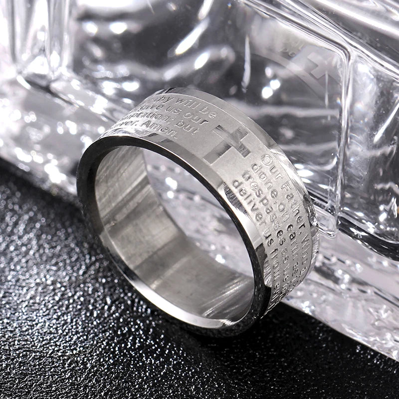 MOREDEAR Men Women Christian Cross Bible Ring Titanium Steel Rings Wedding Couple Ring Fine Jewelry Hot Sale JR2094