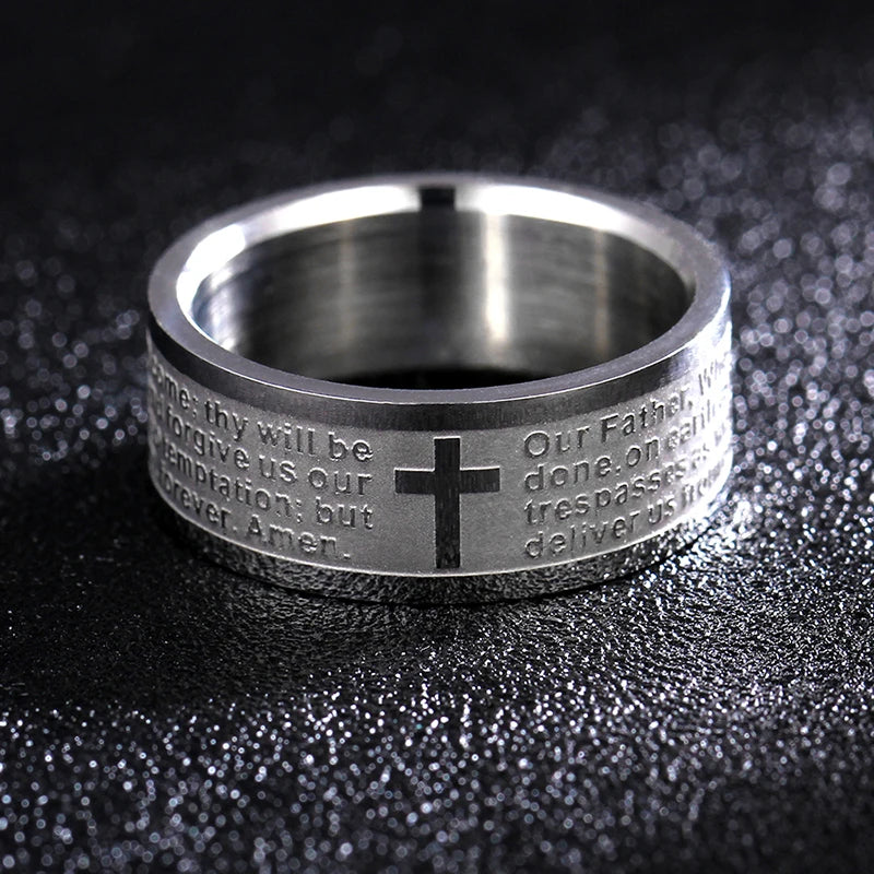 MOREDEAR Men Women Christian Cross Bible Ring Titanium Steel Rings Wedding Couple Ring Fine Jewelry Hot Sale JR2094