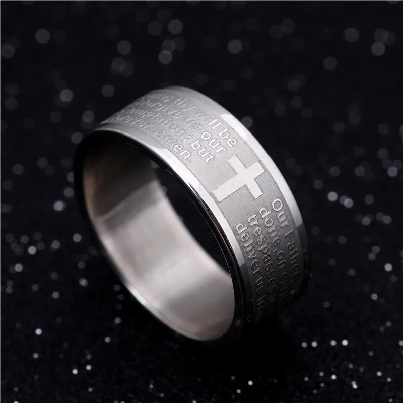 MOREDEAR Men Women Christian Cross Bible Ring Titanium Steel Rings Wedding Couple Ring Fine Jewelry Hot Sale JR2094