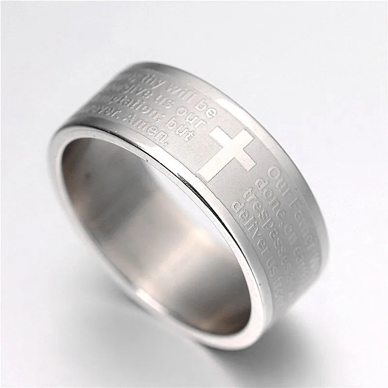 MOREDEAR Men Women Christian Cross Bible Ring Titanium Steel Rings Wedding Couple Ring Fine Jewelry Hot Sale JR2094