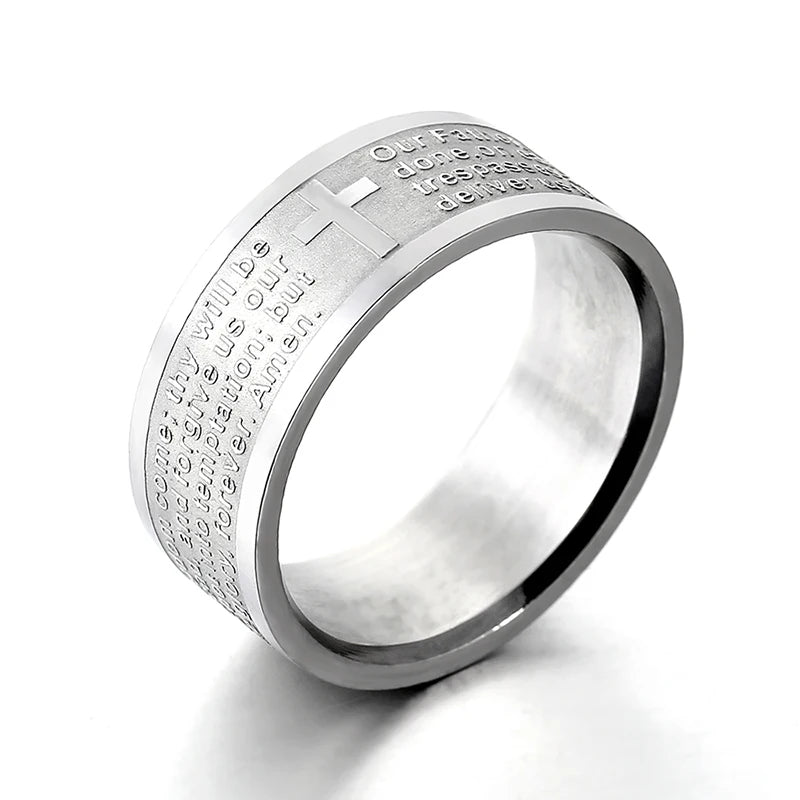 MOREDEAR Men Women Christian Cross Bible Ring Titanium Steel Rings Wedding Couple Ring Fine Jewelry Hot Sale JR2094