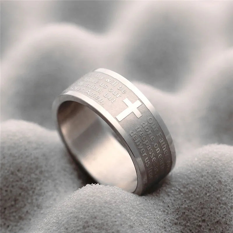 MOREDEAR Men Women Christian Cross Bible Ring Titanium Steel Rings Wedding Couple Ring Fine Jewelry Hot Sale JR2094