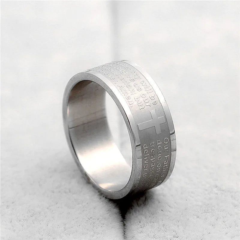 MOREDEAR Men Women Christian Cross Bible Ring Titanium Steel Rings Wedding Couple Ring Fine Jewelry Hot Sale JR2094