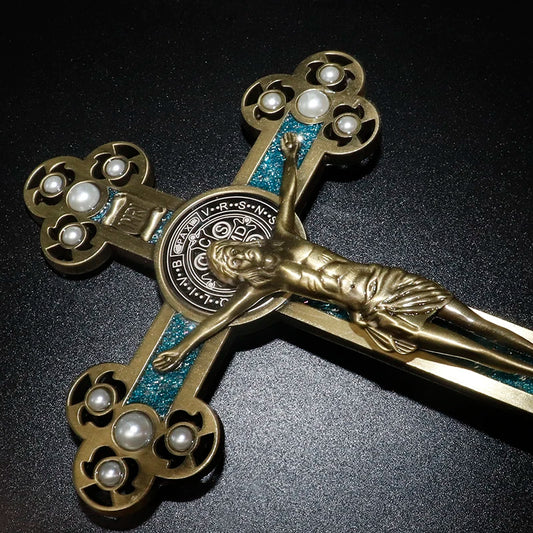 Antique Brass Cross with Blessed Adornments