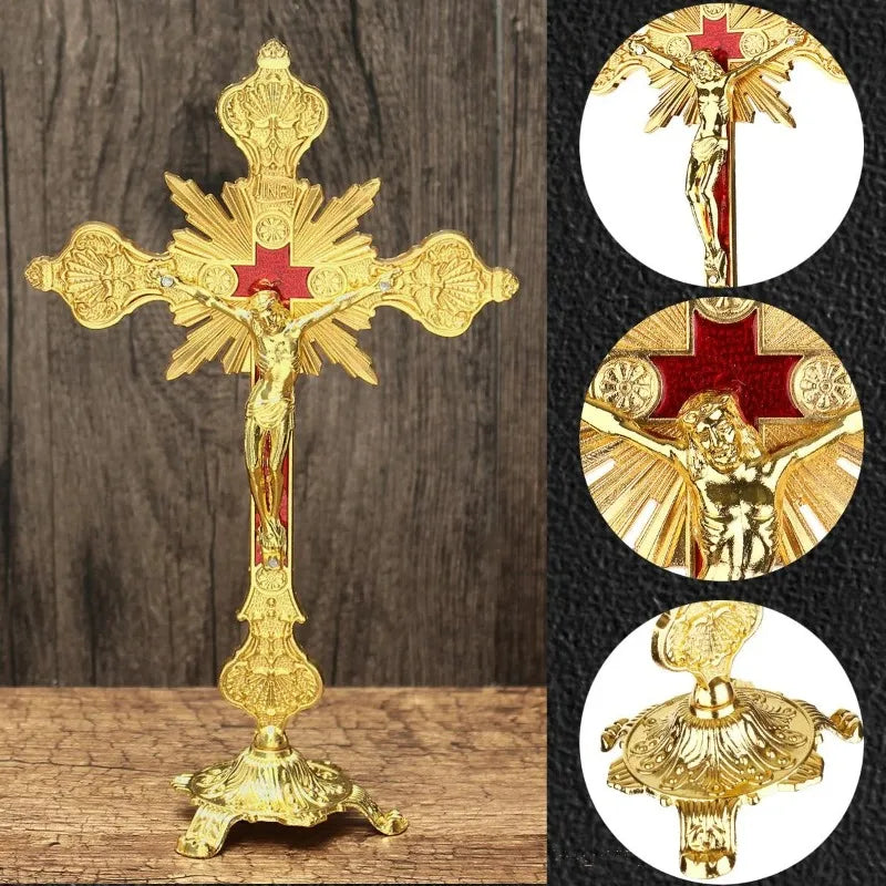 Golden Radiance Cross with Ruby Inlay