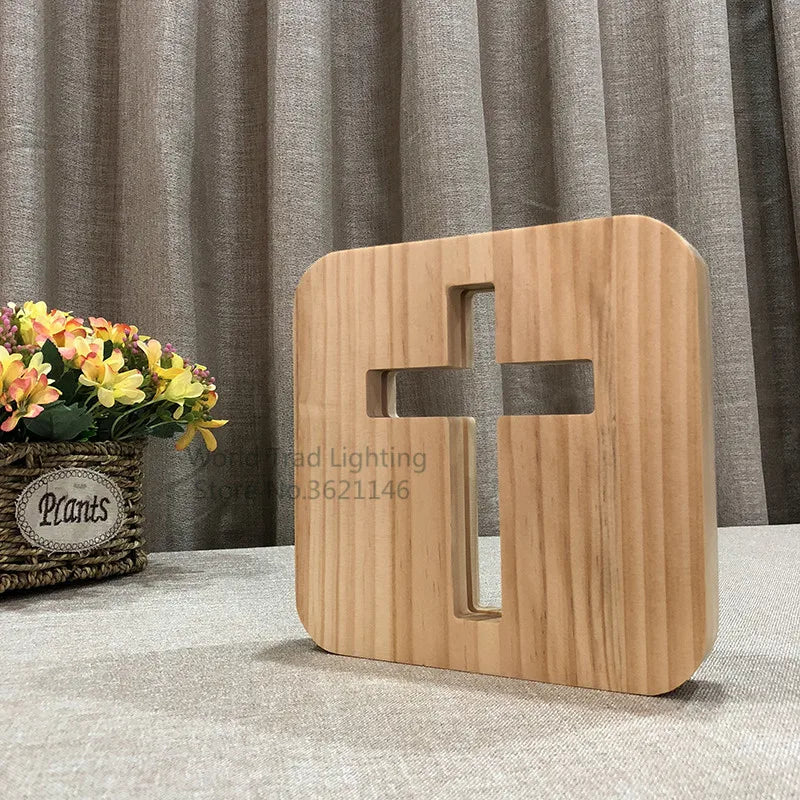 Illuminated Wooden Cross Lamp – Beacon of Divine Light