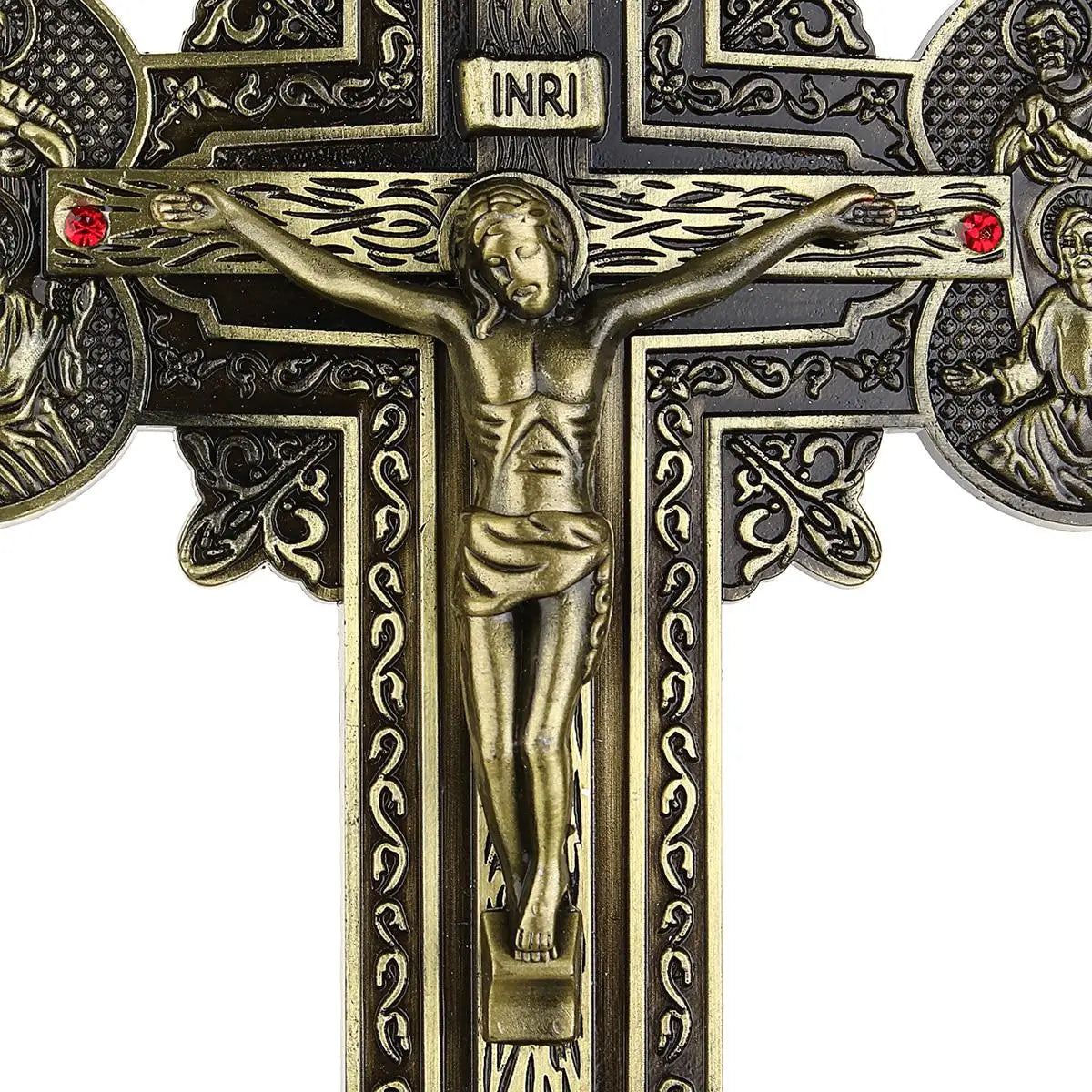 Ornate Bronze Standing Cross with Detailed Filigree