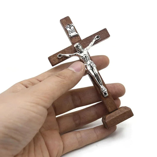 Wooden Standing Crucifix with Sacred Metal Corpus