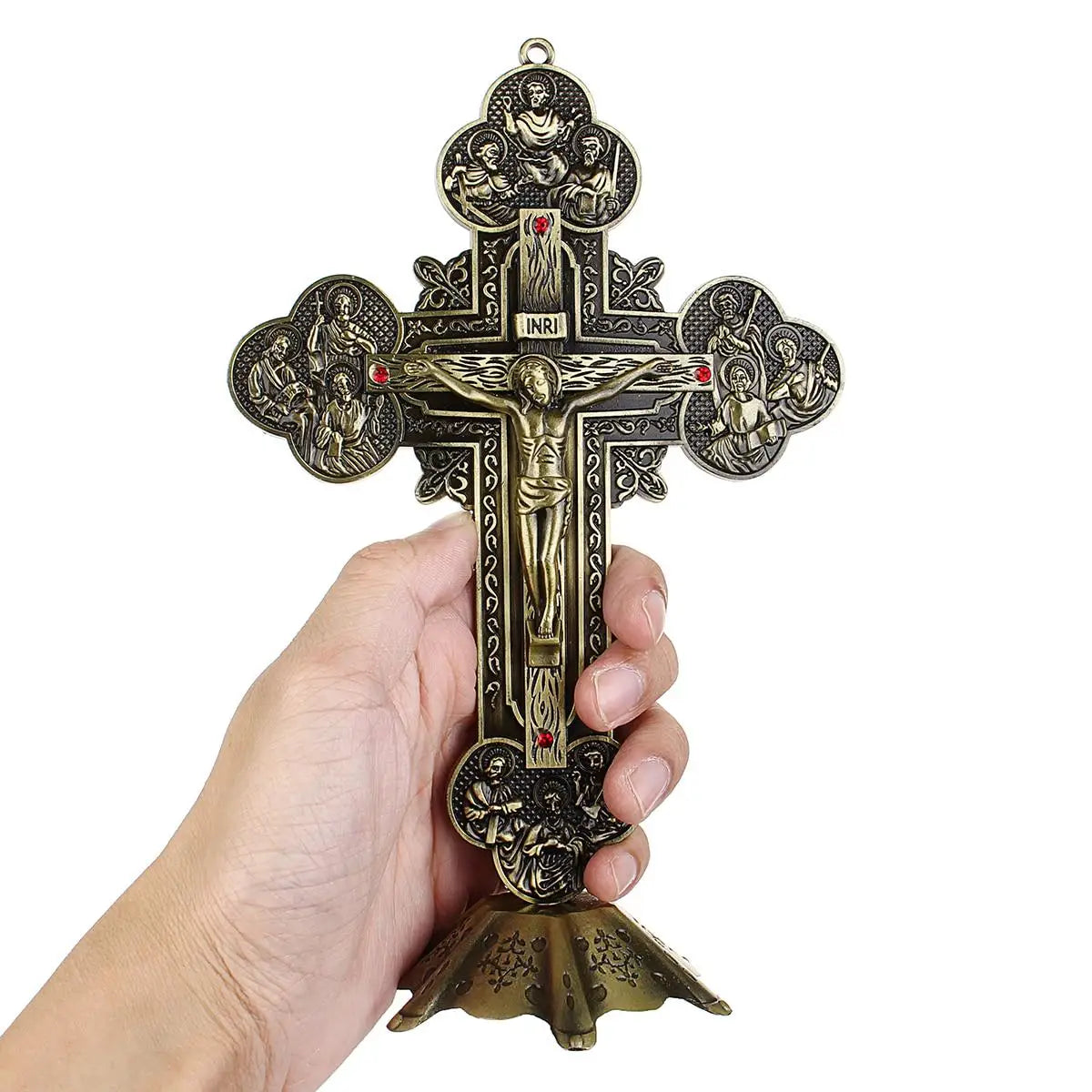 Ornate Bronze Standing Cross with Detailed Filigree