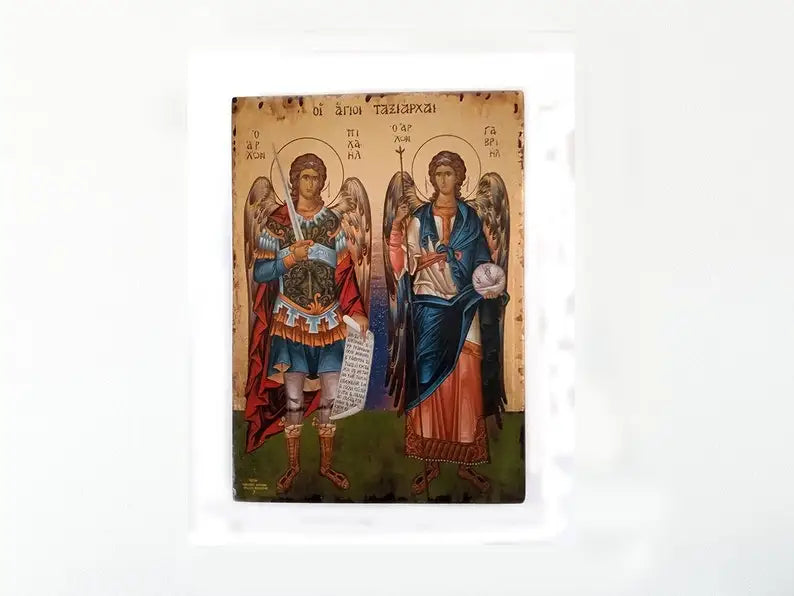 Divine Protectors: Saint George and Archangels Michael & Gabriel Byzantine Icon Collection