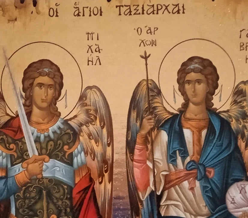 Divine Protectors: Saint George and Archangels Michael & Gabriel Byzantine Icon Collection