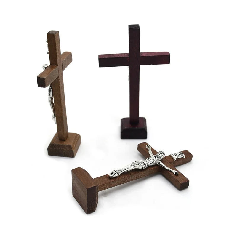 Wooden Standing Crucifix with Sacred Metal Corpus