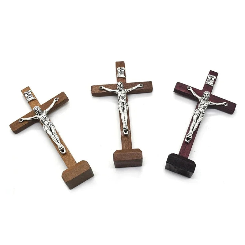 Wooden Standing Crucifix with Sacred Metal Corpus