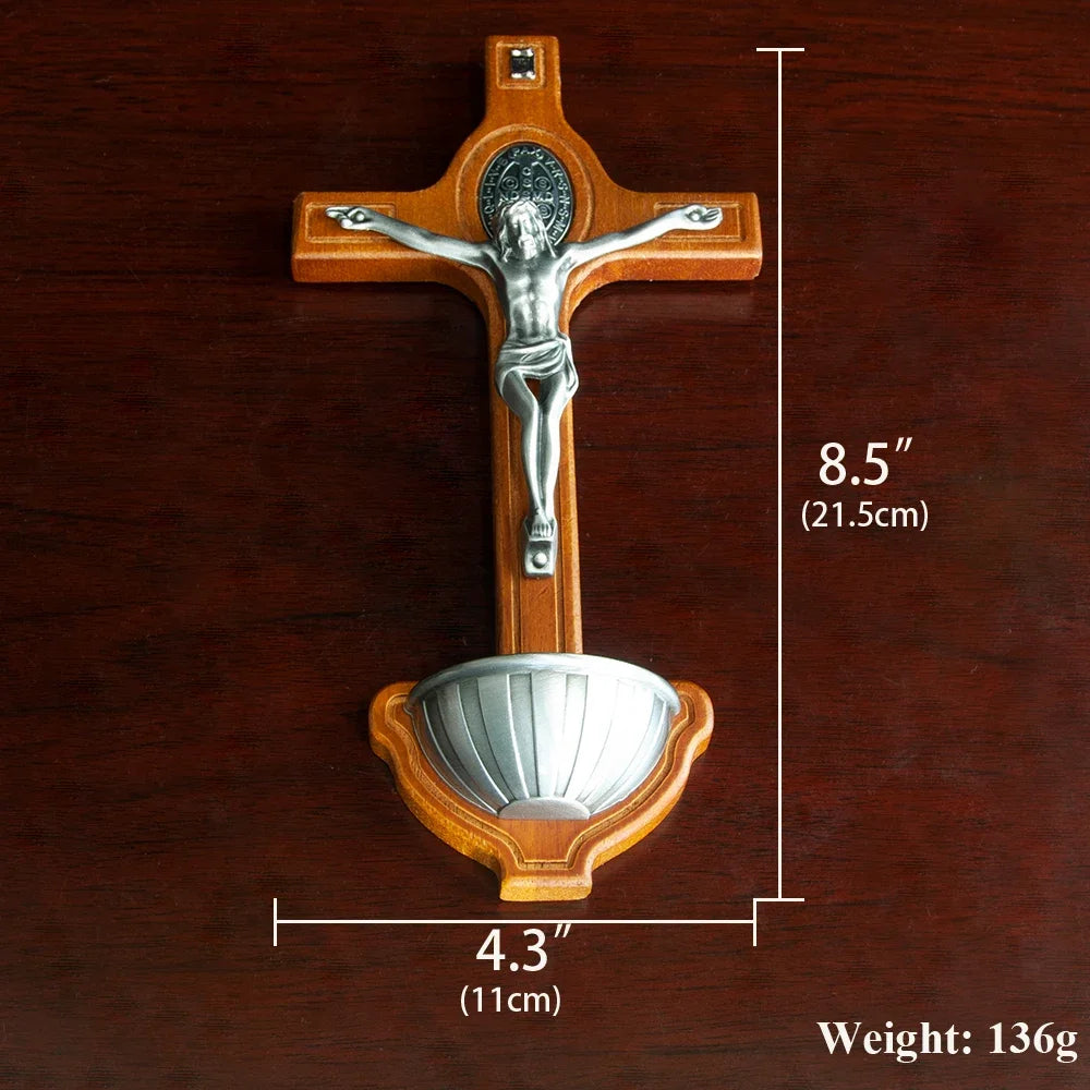 Illuminated Wall Crucifix with Holy Water Font