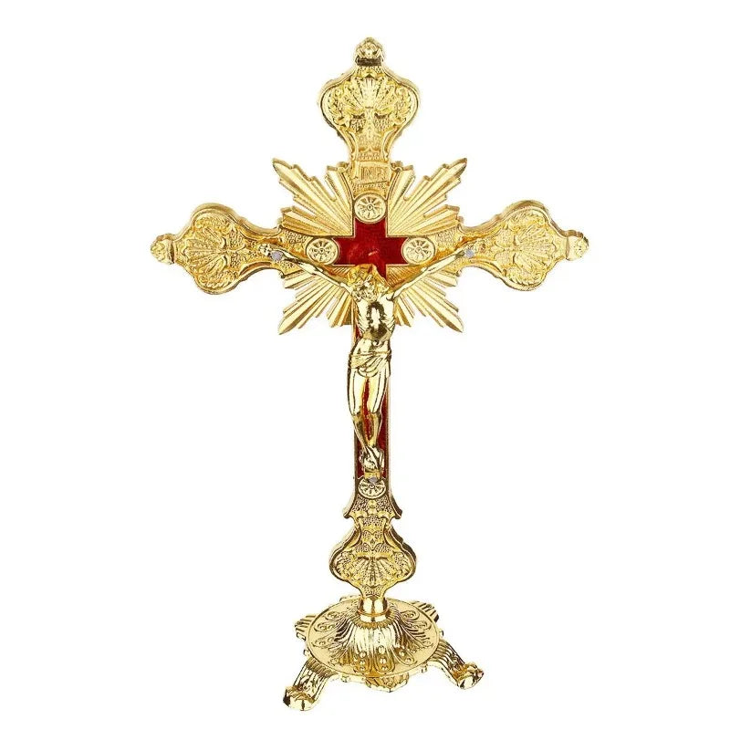 Golden Radiance Cross with Ruby Inlay