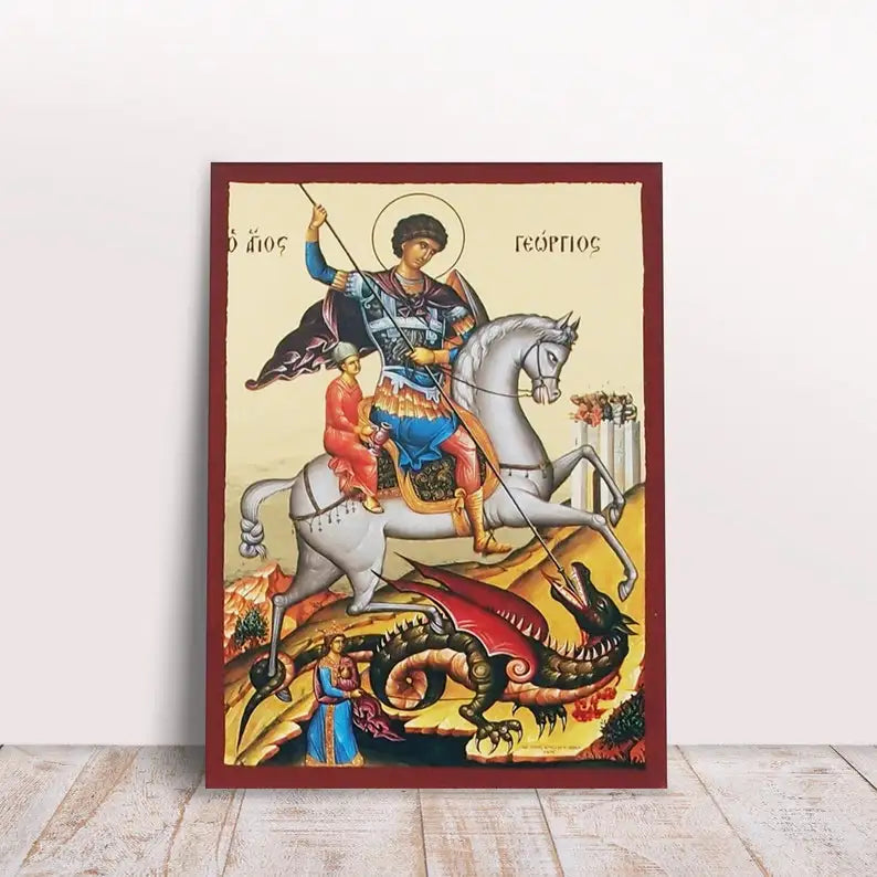 Divine Protectors: Saint George and Archangels Michael & Gabriel Byzantine Icon Collection