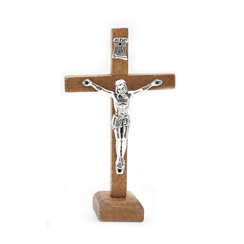 Wooden Standing Crucifix with Sacred Metal Corpus