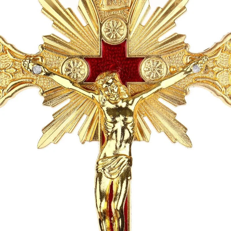 Golden Radiance Cross with Ruby Inlay