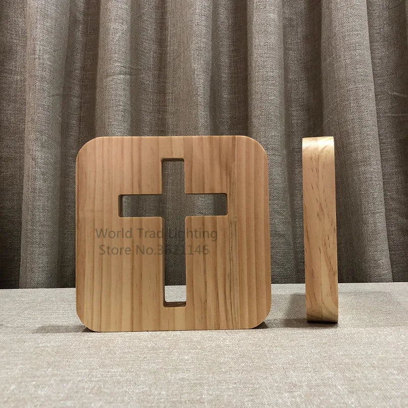 Illuminated Wooden Cross Lamp – Beacon of Divine Light