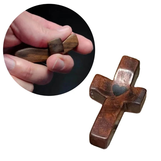 Hand-Carved Wooden Pocket Cross of Sacred Comfort